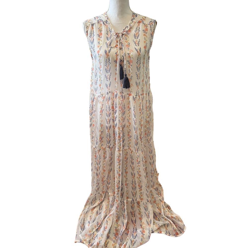 America & Beyond Swim Resort Wear Cover Up Kaftan White Floral Print M